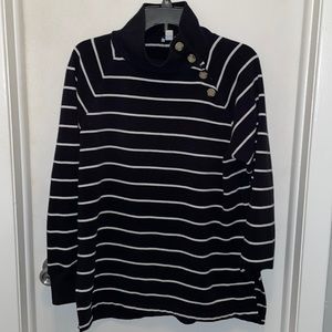 J.Crew Black long sleeve striped sweater- SZ Small - buttons at neck -